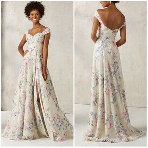 Morilee by Madeline Gardner Floral Gown – NWT – Size 12 – Cream Petal Print